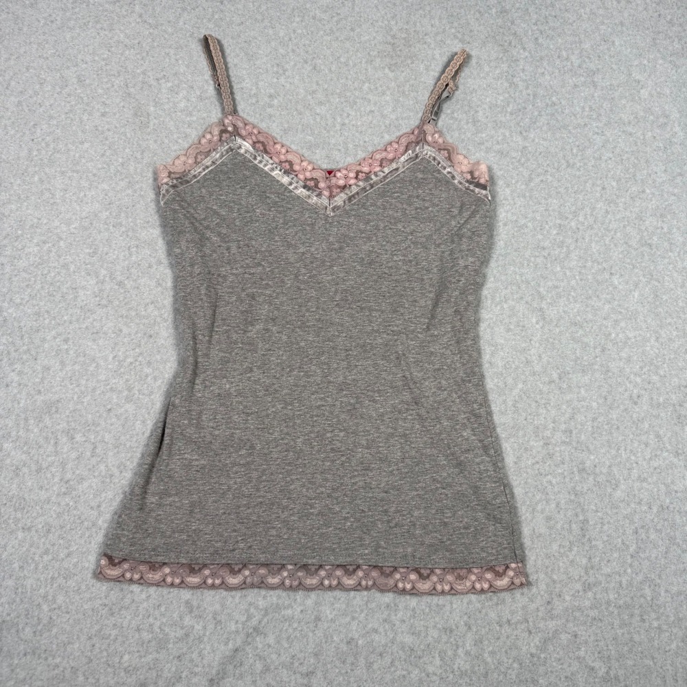 Vintage Y2K Coquette Fairy Grunge Lace Trim Cami Tank Grey Pink SO Camisole L